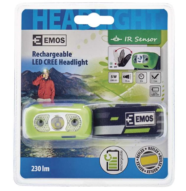 EMOS LED lampáš čelovka - nabíjacia USB
